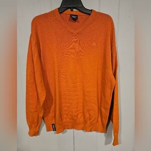 Akademiks Men's 2XL V-Neck Sweater Dark Orange Long Sleeve Knit Cotton Acrylic